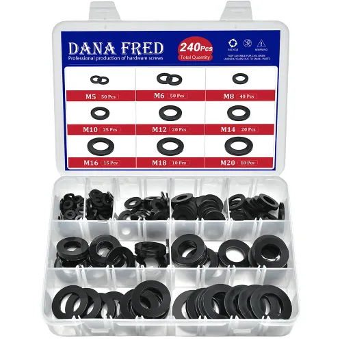 Vista 8 de 240 piezas espaciadoras redondas planas de nailon, 9 tamaños, kit surtido de arandelas planas negras, anillo de plástico avellanado, anillo