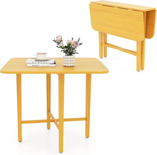 Vista 9 de COSTWAY Mesa de comedor cuadrada extensible de 36 pulgadas con patas de madera de goma maciza, mesa de comedor de cocina de granja para 2-4 Natural