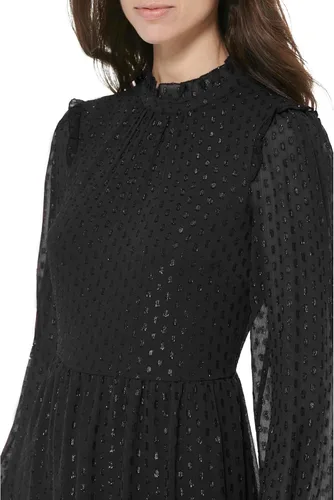 Vista 3 de Tommy Hilfiger Vestido de gasa de manga larga con cuello con volantes para mujer