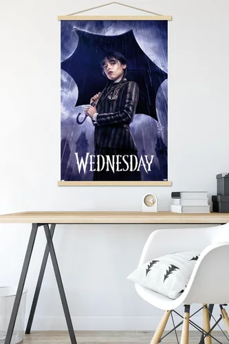 Vista 5 de Trends International Wednesday - Póster de pared de una hoja, 22.375 x 34 pulgadas, paquete de impresión premium y colgador de madera de haya