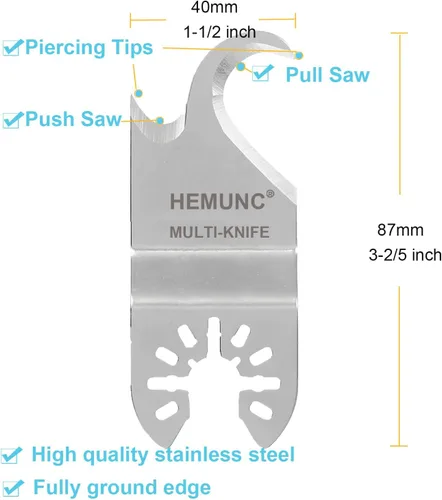 Vista 2 de 3 Hojas de Sierra Oscilantes para Multiherramienta, Hoja de Cuchillo Gancho Oscilante para Herramienta Múltiple para Cortar Tejas de Techo, Alfombra