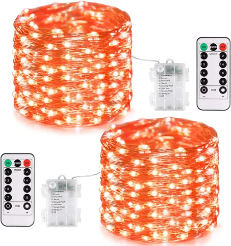 Vista 24 de JMEXSUSS Paquete de 2 Luces de Hadas Verdes a Batería, Total 200 LED 66 pies Luces de Cadena Parpadeantes con Control Remoto, 8 Modos de Luces