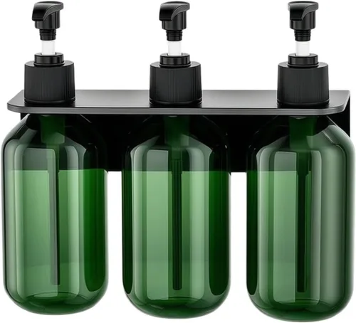 Vista 8 de Green Pump Bottles 500ml 3 Pack with Wall Mount for Soap Shampoo Lotion