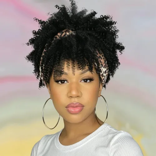 Vista 11 de Aisaide Peluca de Diadema Afro Rizada Crespa, Pelucas Afro Negras Cortas para Mujeres Negras, Peluca Sintética Rizada Crespa con Diadema y Flequillo