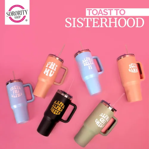 Vista 6 de Sorority Shop Alpha Phi - Vaso de 40 onzas con asa, para mujer, bonito vaso con grabado de hermandad de mujeres, vasos aislados para mantener tus