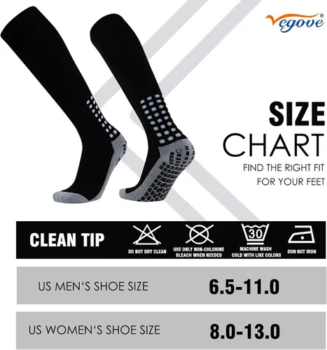 Vista 2 de Vegove 6 pares de calcetines de fútbol para hombre con agarre, calcetines deportivos antideslizantes, base de compresión alta hasta la rodilla