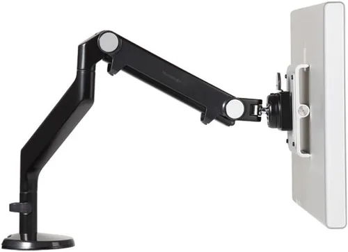 Vista 15 de Humanscale M2 M2CW1S Brazo articulado ajustable para monitor de computadora, abrazadera de dos piezas con base, aluminio pulido con ribete blanco