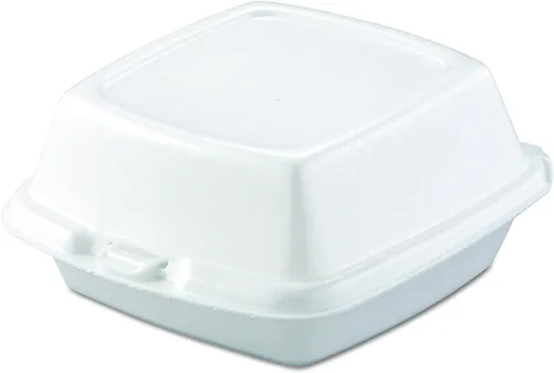 Vista 2 de Mr Miracle Recipientes de espuma de 6 x 6 pulgadas, contenedores desechables de espuma de poliestireno para alimentos, tapa con bisagras, 50