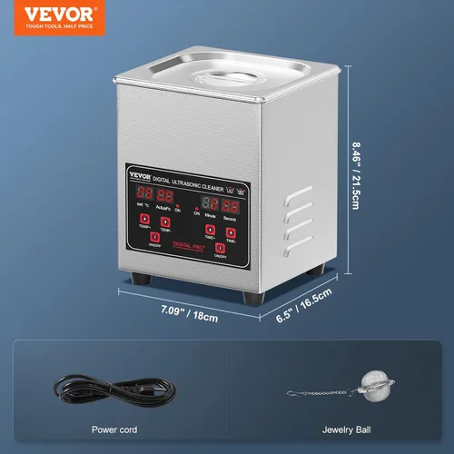 Vista 7 de VEVOR Limpieza Ultrasónica, 1.3L Máquina de Limpieza Profesional de 60W con Temporizador y Calentador, Limpiador Ultrasónico Digital de 40kHz