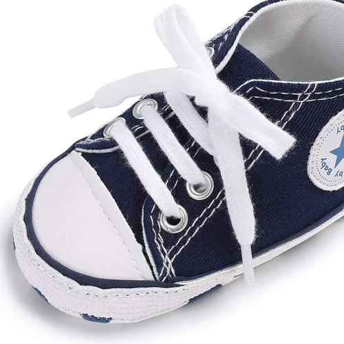 Vista 3 de KIDSUN - Zapatos deportivos unisex de caña alta para bebés, mezclilla de lona, suela antideslizante, suaves, para los primeros pasos