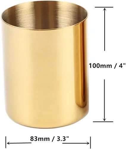 Vista 2 de MEI YI TIAN Portalápices dorado brillante de acero inoxidable para oficina en casa, organizador de escritorio, multiuso, soporte para brochas