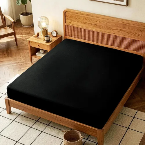 Vista 7 de Sábana ajustable Lirex, tamaño individual XL 100% algodón 300 hilos, transpirable y suave, color negro, 100x190cm