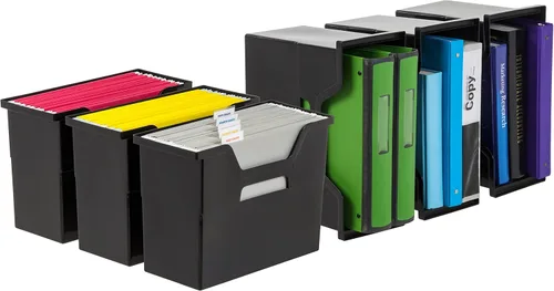 Vista 10 de IRIS USA Caja de archivos de escritorio portátil mediana con tapa abierta, paquete de 6, asas laterales, pestañas e insertos, carpetas de archivos