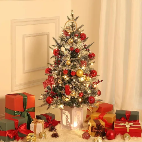 Vista 17 de Árbol de Navidad artificial preiluminado de 3 pies con luces, con base de copo de nieve, 78 luces LED, funciona con pilas, temporizador, fácil