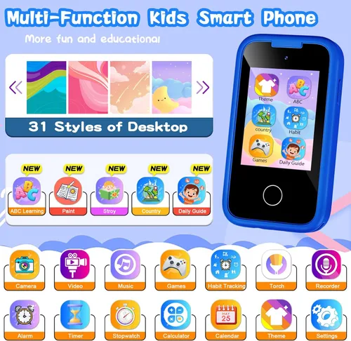 Vista 2 de Teléfono para niños de regalo de cumpleaños, juguete para niñas y niños de 3, 4, 5, 6, 7, 8, 9, 10 años, teléfono inteligente para niños pequeños