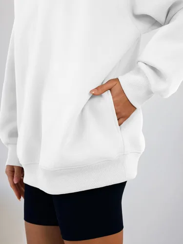 Vista 5 de Trendy Queen Sudaderas con capucha de gran tamaño para mujer, cómodas sudaderas de otoño a la moda 2025, trajes casuales de forro polar con bolsillos