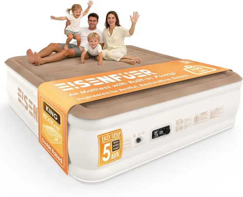 Vista 17 de Colchón de aire Queen con bomba incorporada, colchón inflable Beige Camel