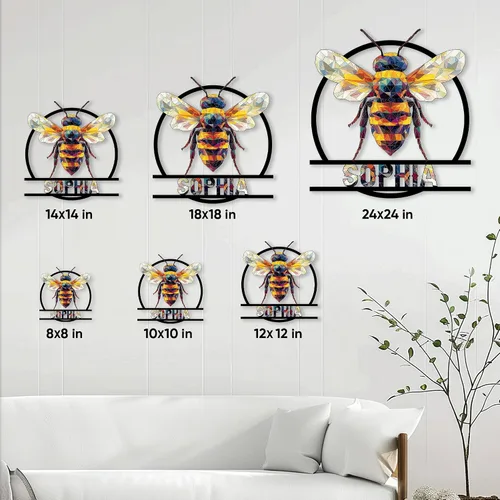 Vista 4 de Letrero de metal personalizado de abeja, cartel colgante de abeja de miel, porche de bienvenida al aire libre, valla de pared con nombre