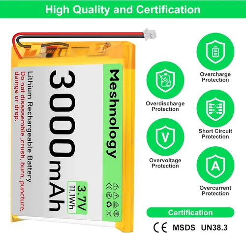Vista 9 de Batería LiPo de 3.7 V 3000 mAh recargable 1S 755060 Batería de polímero de litio con placa de protección cinta de goma aislada, enchufe micro JST