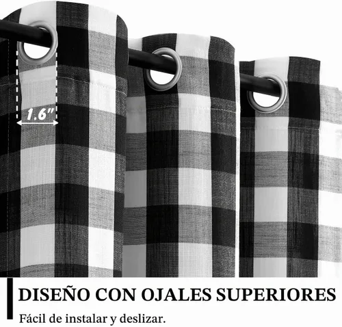 Vista 2 de Jubilantex Paneles de Cortina Semitransparentes a Cuadros Buffalo Blanco y Negro, Cortinas Texturizadas a Cuadros Gingham, Cortinaje, Cortinas