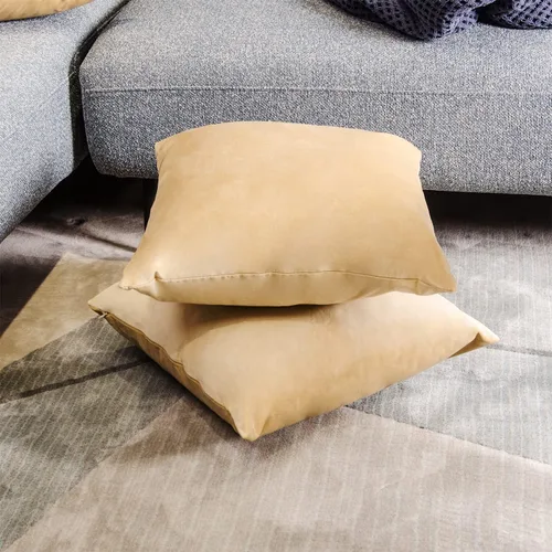 Vista 2 de Juego de 2 fundas de almohada decorativas de terciopelo caqui de 18 x 18 pulgadas para sofá, silla, cama, funda de almohada cuadrada de gamuza suave