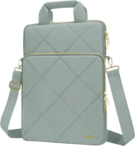 Vista 8 de MOSISO Vertical Laptop Bag, Computer Bags Rhombus Quilted Laptop Shoulder Bag with Trolley Sleeve&Pocket&Handle