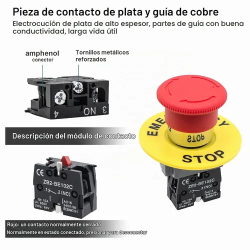Vista 4 de Paquete de 1 botón de parada de emergencia con cabeza de hongo rojo Self-Locking Clockwise Rotation Reset 1NC Switch, with A Warning Ring Ith