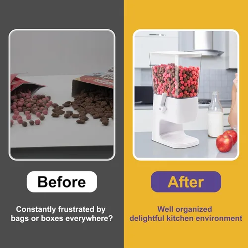 Vista 6 de Dispensador de cereales para encimera, paquete de 2, dispensador de alimentos secos de 3.2 L, contenedores organizadores de aperitivos con tapas