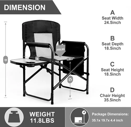 Vista 6 de Sillas de camping Yestomo, sillas plegables para exteriores, sillas de directores plegables para adultos resistentes, soporte hasta 450LBS