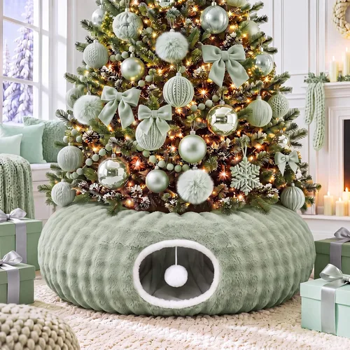 Vista 27 de Túnel de árbol de Navidad para gatos de 36 pulgadas, cama de dona, blanco