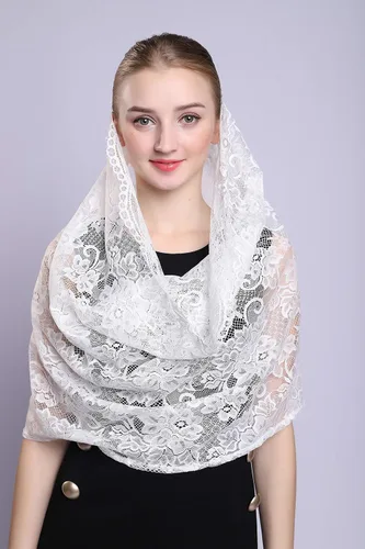 Vista 6 de Grettytling Soft and Comfortable Mantilla Veils 5 Colors Spanish Style Lace Infinity Veil Mantilla Latin