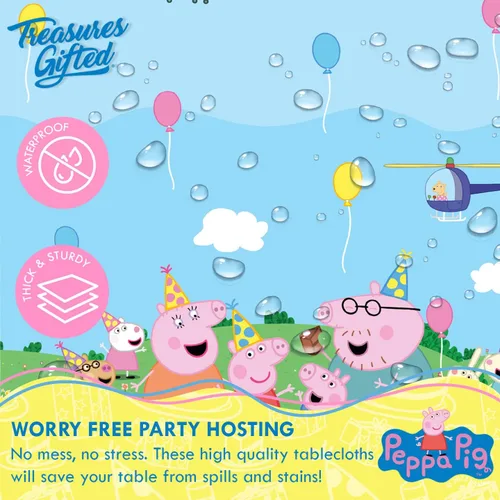 Vista 3 de Treasures Gifted Decoraciones de cumpleaños con licencia oficial de Peppa Pig – Paquete de 3 manteles rectangulares grandes de 54 x 108 pulgadas