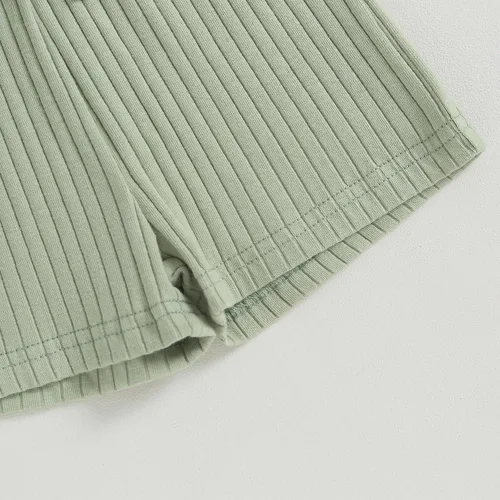 Vista 91 de Traje de verano para niña pequeña, de manga corta, acanalado, overol liso, pantalones cortos, ropa para recién nacidos