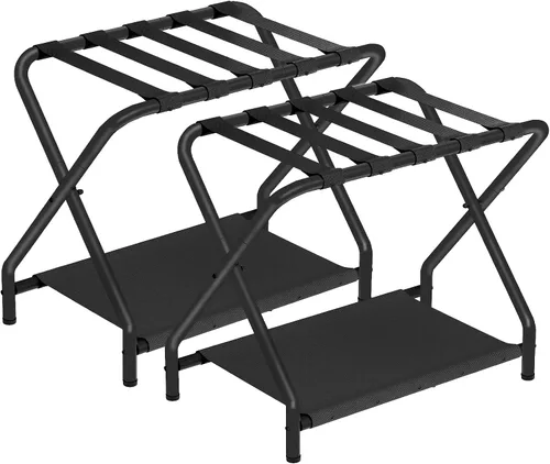 Vista 12 de HOOBRO Portaequipajes, soporte plegable para maleta con estante de almacenamiento de tela para habitación de invitados, dormitorio, hotel, soporta