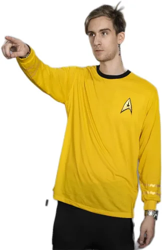 Vista 5 de Star Trek - Camiseta de manga larga para disfraz de Halloween, Capitán Kirk, Ingeniería, Cosplay Amarillo