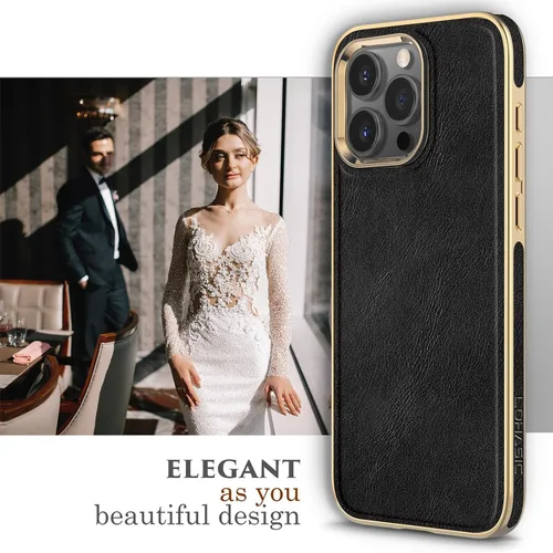 Vista 3 de LOHASIC Funda de piel sintética para iPhone 15 Pro, elegante funda de teléfono vintage de lujo para hombres y mujeres, agarre antideslizante, Negro