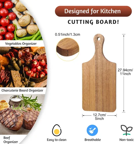 Vista 2 de Zubebe 12 tablas de cortar a granel de 11 x 5 pulgadas, madera de bambú, madera de acacia, nogal con asa, grabado láser, tabla de servir de cocina