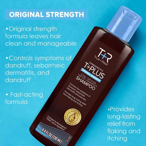 Vista 4 de True+Real Champú de alquitrán de hulla terapéutico Plus Tar Gel anti-caspa, fuerza original 0.5% alquitrán de hulla, 4.4 fl oz