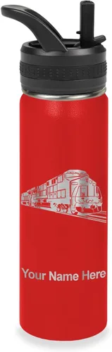 Vista 36 de LaserGram Botella de agua personalizada, tren de carga, acero inoxidable de doble pared aislada al vacío con popote superior, regalo grabado Negro