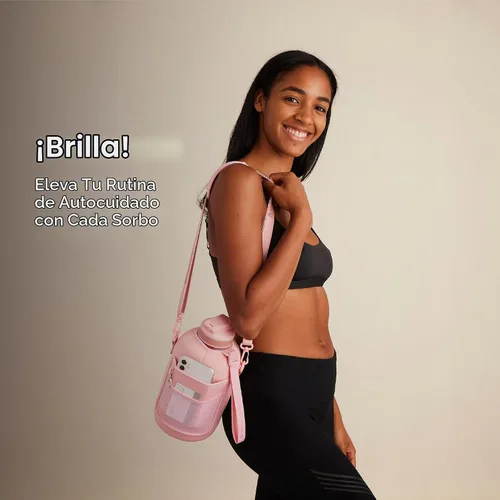 Vista 6 de Hydracy Botella de agua motivacional con marcador de tiempo y tapa con Oro Rosa
