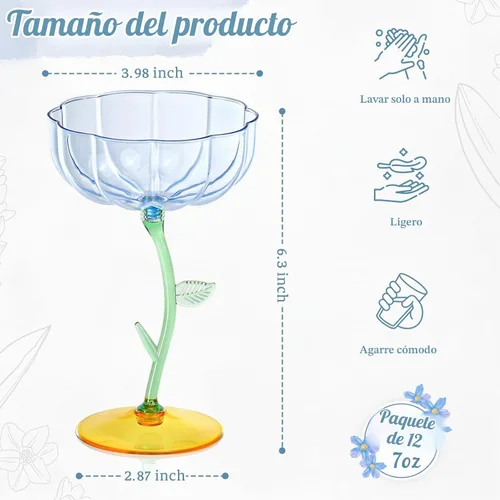 Vista 2 de 12 vasos de plástico azul acanalados cupé desmontables de 7 onzas, copas de cóctel de flores modernas onduladas de plástico, vasos de Martini