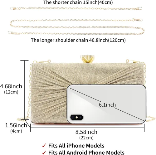 Vista 2 de YAPAIOU Bolso de mano de metal con patrón de celosía para mujer, bolso de mano geométrico de noche con correa de cadena