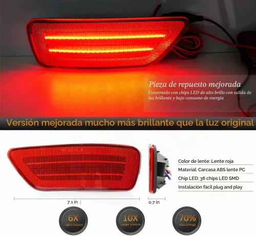Vista 2 de Reflectores de parachoques trasero Lente roja clara LED para Jeep Grand Cherokee 2011-2021 rojo (Red Lens)