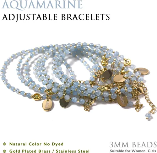 Vista 3 de Morchic - Pulsera ajustable de pulgadas para mujer, con mini cuentas de gemas naturales, serie de dijes de gemas de energía, regalo de cumpleaños