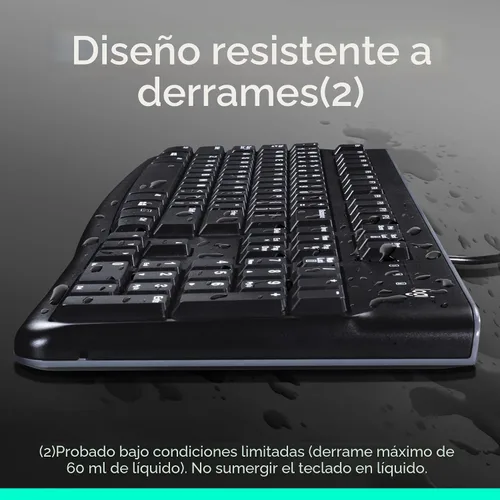 Vista 6 de Logitech MK120 – Combo de teclado y ratón con cable para Windows, ratón óptico con cable, tamaño completo, USB, compatible con PC, portátil - Negro