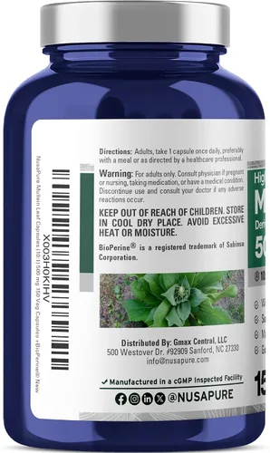 Vista 3 de NusaPure Cápsulas de hoja de gordolobo, 500 mg, 150 cápsulas vegetales (sin OMG, veganas)