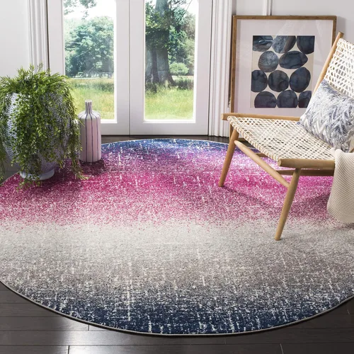 Vista 8 de SAFAVIEH Madison Collection - Alfombra de pasillo, 2 pies 3 pulgadas x 8 pies, color fucsia y azul marino, diseño de rayas bohemio, no desprende
