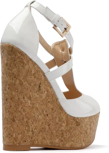 Vista 3 de YODEKS Sandalias de plataforma para mujer, tacón de cuña, correa de tobillo, puntera abierta, moda de verano, oficina, fiesta