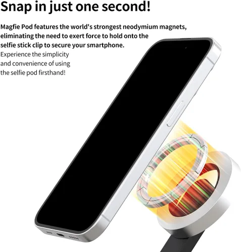 Vista 2 de araree MAGFIE - Trípode magnético para selfie compatible con MagSafe, palo selfie extensible de 27 pulgadas, con control remoto inalámbrico