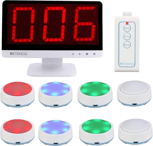 Vista 12 de Retekess Sistema de zumbador inalámbrico TM101, contesta zumbadores con luces y sonido, añade hasta 32 botones, 262 pies, zumbadores de programas